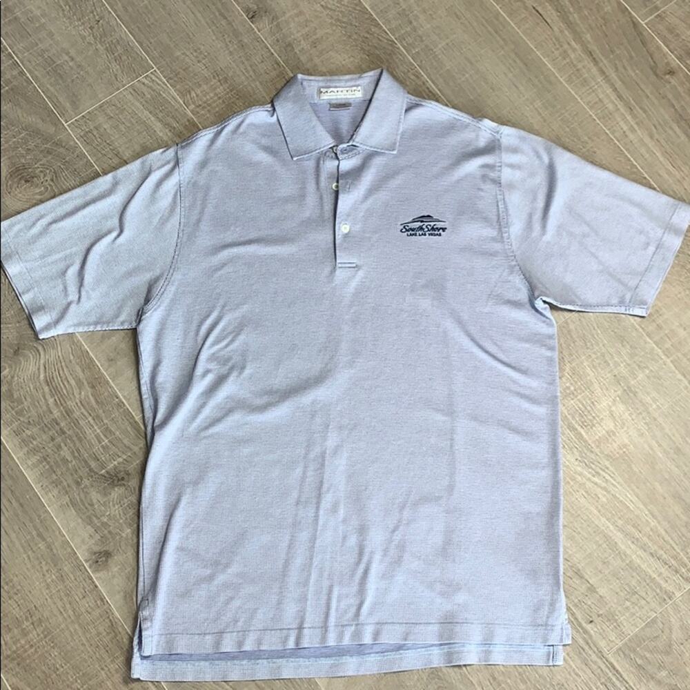 MARTIN TIMELESS AS THE GAME Men's Blue Checked Short Sleeve Golf Polo Shirt